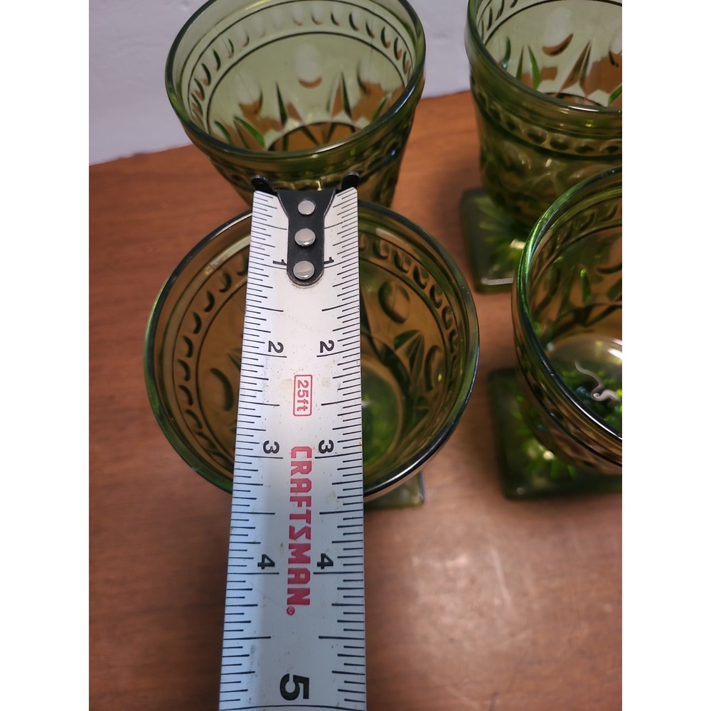 Vintage Indiana Green Colony Park Lane Glass Square Bottom Goblet Set Of 4 - Picture 6 of 6